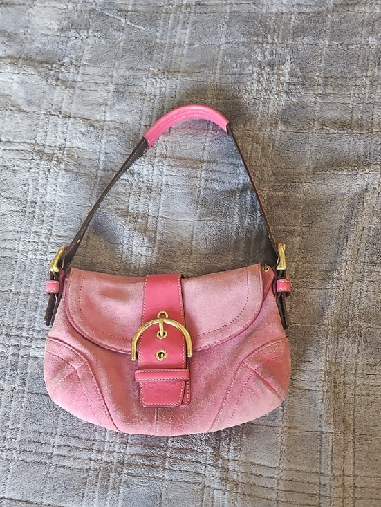 Coach Handbags - Pink Suede Shoulder SOHO  Bag with Gold Buckle VINTAGE